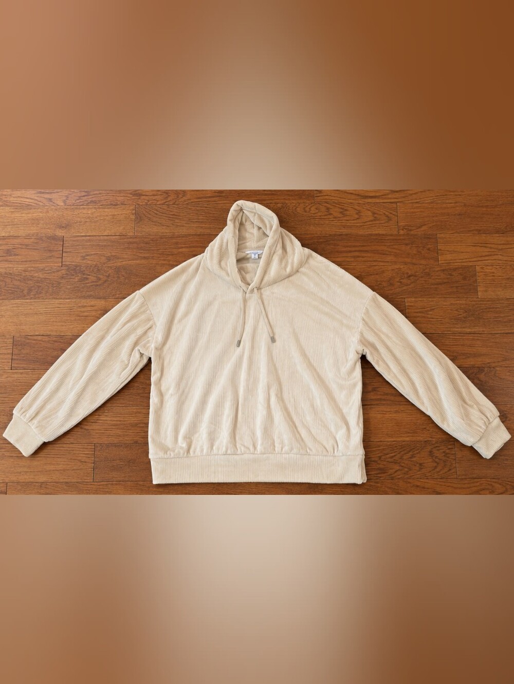 Time and Tru Women’s Cream Plush Ribbed Velour Hoodie Size L 12–14